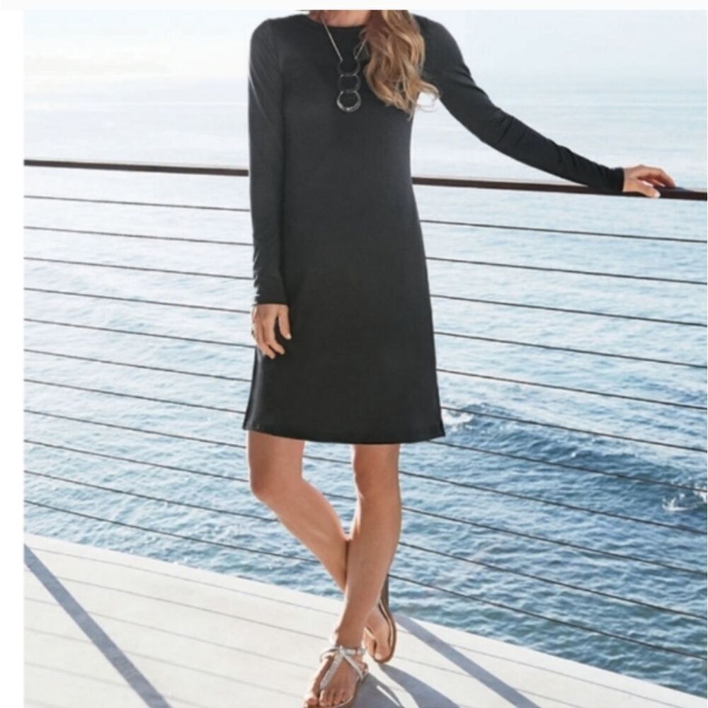 Solumbra Black Long Sleeved 100% UV Protection StretchShade Travel Dress Sz M